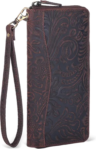 Miniatura 9 de Oak Leathers Cartera de cuero para mujer – Cartera Clutch RFID para mujer con 8 portadores de tarjetas de crédito, bolsillo para monedas, regalo
