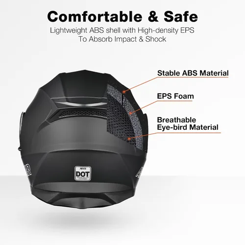 Miniatura 5 de AHR Casco de motocicleta de doble visera, modular abatible, casco de cara completa, aprobado por DOT, casco AHR Run-M1 y M3 para adultos, motos