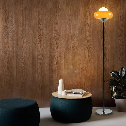 Lámpara de pie naranja moderna de mediados de siglo, lámpara de hongo estilo Bauhaus para leer, lámpara de pie alta con pantalla de vidrio para sala
