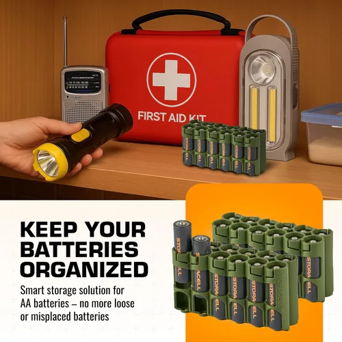 Miniatura 2 de Storacell AA-12 Organizador de almacenamiento de baterías y dispensador (paquete de 2), verde militar, capacidad para 12 pilas AA (no incluidas)