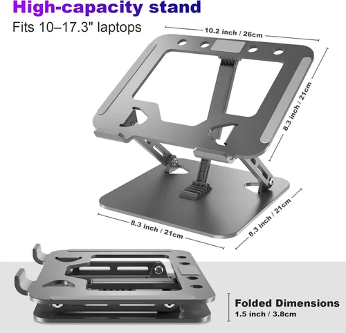 Miniatura 2 de Soporte ajustable para computadora portátil, elevador portátil con 3 brazos de soporte, soporte ergonómico ventilado de metal súper resistente