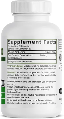 Miniatura 2 de Bronson Saw Palmetto Extra Strength apoya la función saludable de la próstata y el apoyo a la salud urinaria, sin OMG, 100 cápsulas vegetarianas