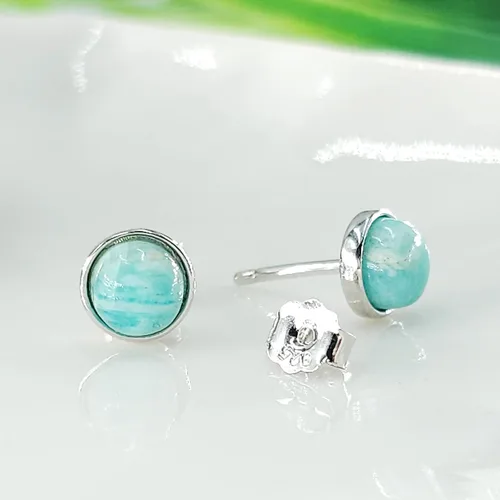 Miniatura 14 de Pendientes naturales de 0.236 in con chapado en oro blanco sobre plata de ley, bisel cabujón de piedras preciosas regalo de joyería para ella