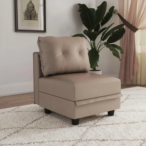 Miniatura 10 de LLappuil Sofá modular seccional asiento de almacenamiento de módulo medio para silla personalizable sin brazos, cuero sintético marrón moderno