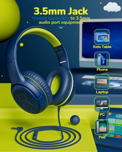 Miniatura 6 de awatrue - Audífonos para niños para la escuela, con cable, con micrófono, enchufe a granel, para niños y niñas de 3+ años, azul, verde