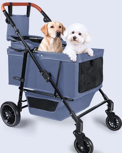 Miniatura 9 de Cochecito para perros grandes y medianos (hasta 66 libras), cochecito para mascotas para 2 perros pequeños con asa y toldo ajustables, sombrillas
