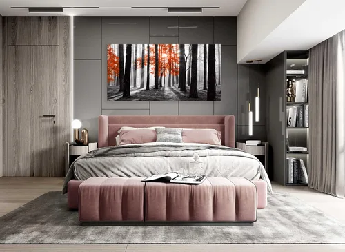 Miniatura 3 de Cao Gen Decor Art S06675 - Lienzo decorativo para pared, diseño de árbol rojo en blanco y negro, sol bosque brumoso, imagen póster impresión