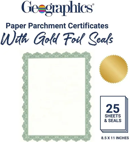 Miniatura 6 de Geographics 30% certificados de pergamino en blanco reciclados, 8 1/2" x 11", Optima Green, paquete de 25 Verde