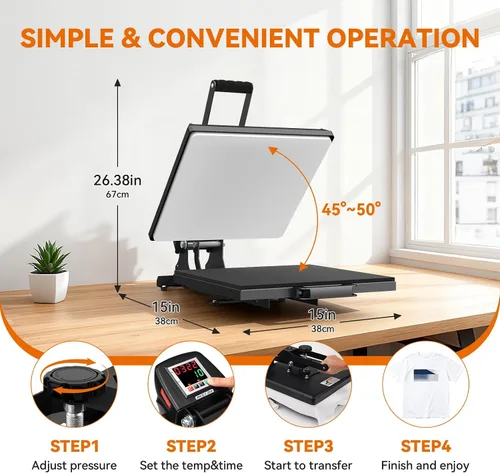 Miniatura 8 de AKEYDIY Prensa de calor de 15 x 15 pulgadas, prensa digital de camisas que se calienta rápido y uniforme, prensa de calor profesional extraíble