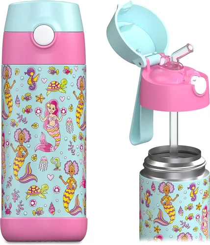 Miniatura 14 de Jarlson® CHARLI - Botella de agua para niños [12 onzas], botella térmica de acero inoxidable con pajilla, botella de agua aislada a prueba