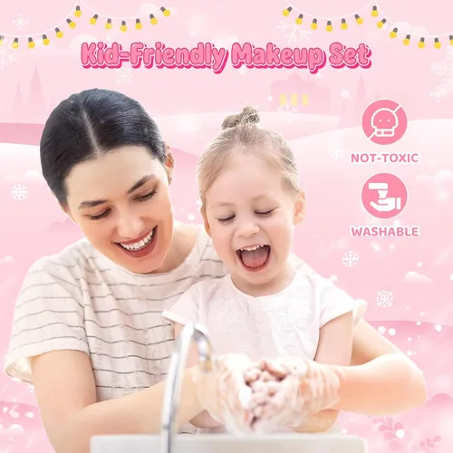 Miniatura 5 de GirlsHome Set de maquillaje para niñas de 56 piezas, lavable, cosméticos reales no tóxicos, juguetes de Frozen, kit de maquillaje para niñas