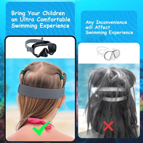 Miniatura 6 de Vvinca Kids-Goggles with Nose Cover, Diving Mask Elastic Fabric Strap Anti Fog Anti Shattered Lens for Kids Swim Goggles 3-14 17-negro