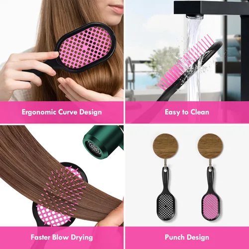 Miniatura 6 de Paquete de 4 cepillos de cabello desenredante ventilados – Cepillo desenredante con cerdas suaves para sin esfuerzo – Ideal para cabello húmedo seco
