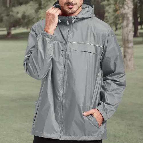 Miniatura 21 de SWISSWELL Chaqueta impermeable para hombre, rompevientos, ligera con capucha para uso diario casual