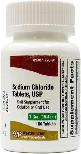 Miniatura 9 de Tabletas de cloruro de sodio USP, 0.04 oz, 100 unidades, suplemento de sal para solución o uso oral, para hacer solución isotónica, prevenir
