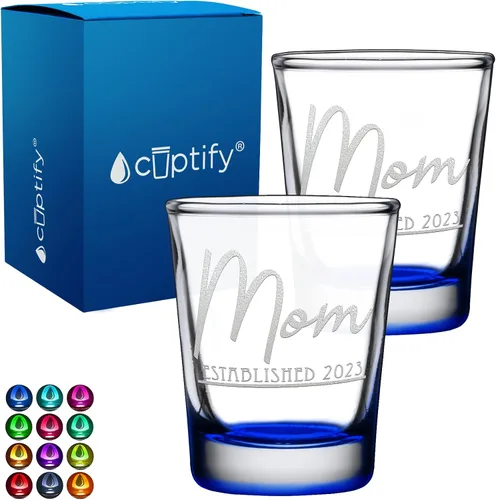Miniatura 98 de Cuptify Regalos para baby shower, para la nueva mamá, EST 2023, 2 onzas, con fondo negro, juego de 2 vasos grabados para fiesta, regalo