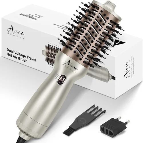 Aima Beauty Cepillo de Aire Caliente de Viaje Mundial 4 en 1 Cepillo de Peinado de Doble Voltaje Forma Ovalada 110V-120V/220V-240V Alisador Cepillo