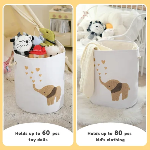 Miniatura 3 de Cesta de Ropa Sucia para Bebé Cesta de Ropa Sucia, Lona 58L XL Cesta de Ropa de Bebé, Cesta de Ropa Sucia Plegable Marrón para Guardería Cestas