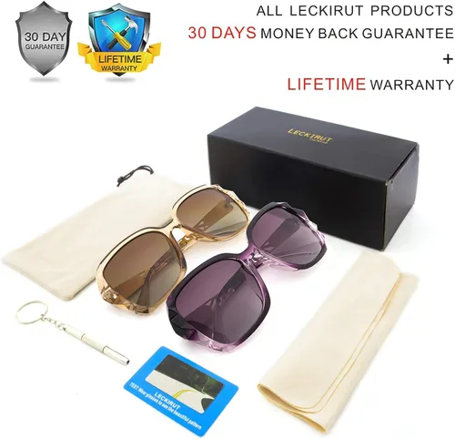 Miniatura 6 de LECKIRUT - Lentes de sol de gran tamaño para mujer lentes de sol clásicos y a la moda con protección UV polarizada