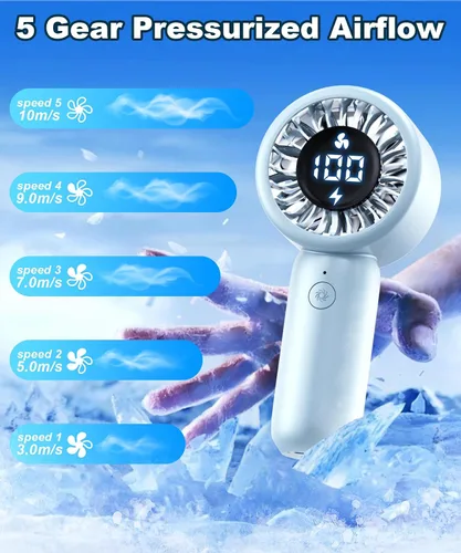 Miniatura 4 de Ventilador turbo portátil de mano con pantalla LED, refrigeración turboalimentada de 32 pies, larga duración, 5 velocidades de 4 onzas, ligero