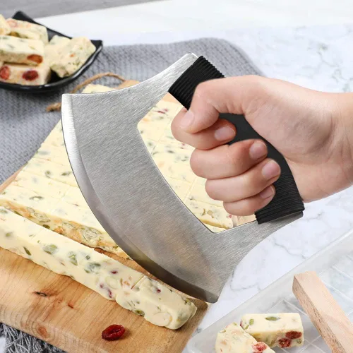 Miniatura 3 de Mezzaluna - Picador de ensalada, cuchillo mezzaluna de acero inoxidable, cortador afilado con cubierta de protección, cortador de verduras