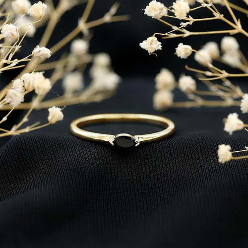 Miniatura 2 de Anillo de promesa de ónix negro natural certificado, calidad AAA, anillo de ónix East West, anillo de Pinky para mujer, listo para regalar