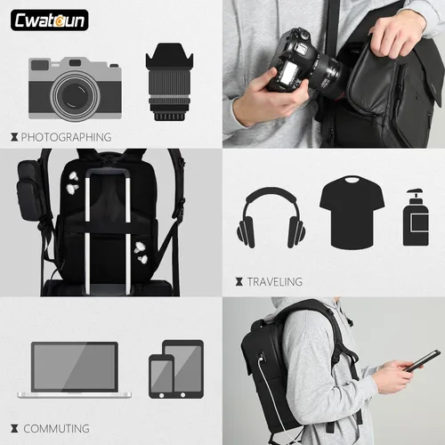 Miniatura 3 de Cwatcun Mochila para Cámara Impermeable Bolsa para Cámara, Bolsa Multifuncional de Fotografía de Viaje Estuche para Cámara con Compartimento