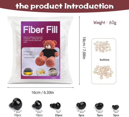 Miniatura 2 de BUTUZE Relleno de fibra de poliéster de 60g/2.1oz, relleno de fibra premium para manualidades, relleno de ganchillo de alta resiliencia, relleno