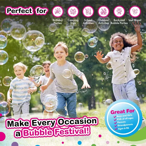 Miniatura 7 de WOWMAZING Recambio de burbujas grandes – Solución concentrada de burbujas gigantes hace 4 galones 5 bolsas para la diversión de los niños