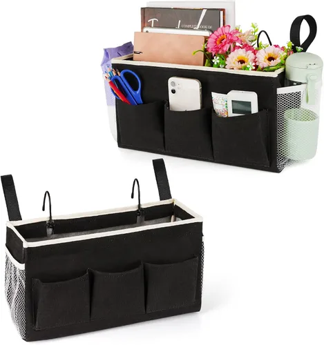 Miniatura 8 de Lilithye Organizador de almacenamiento de cabecera con correas fijas y soporte para botella de agua para el hogar, universidad, dormitorio, Gris