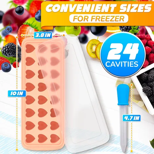 Miniatura 2 de Bandeja para cubitos de hielo con tapa – Molde de silicona de 24 cavidades para forma de corazón y dulces – Moldes flexibles, resistentes al calor e