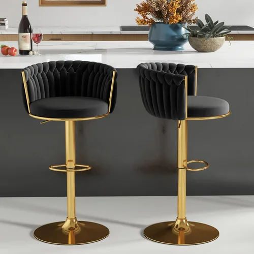 Miniatura 22 de ABET Taburete de Bar Dorado 1UN, Taburetes Giratorios de Terciopelo, Taburetes de Altura Ajustable con Respaldo Tejido, Taburetes de Cocina Modernos