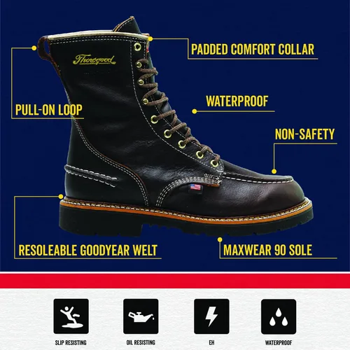 Miniatura 3 de Thorogood 1957 Flyway Botas de caza impermeables de 8 pulgadas para hombre, cuero de grano completo con suela de talón antideslizante y plantilla