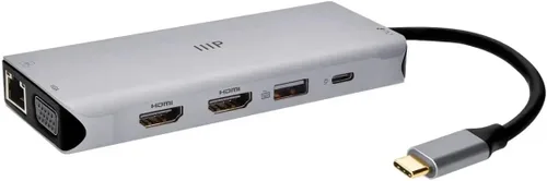 Monoprice Estación de acoplamiento de triple monitor 12 en 1 Dual-HDMI + VGA MST, HDMI dual 4K, VGA, USB A de 5 Gbps, Gigabit Ethernet, lectores