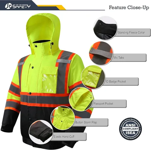 Miniatura 4 de JKSafety Chaqueta bomber de seguridad de alta visibilidad para hombres y mujeres Chaqueta de seguridad de invierno duradera e impermeable