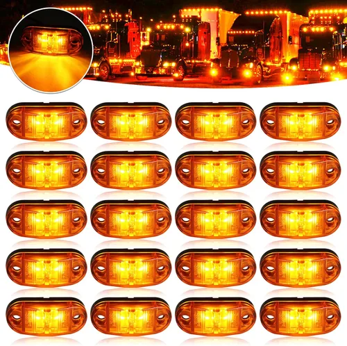 Kit de Luces LED para Remolque Delanteras Traseras Laterales Marcadoras de Separación Indicadoras Luz Lámpara, 20 Unidades Ámbar DC12-24V 2.5"