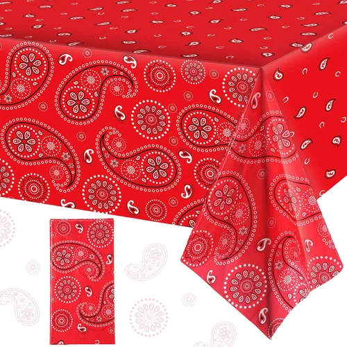 Miniatura 14 de Tatuo Mantel de fiesta del oeste con estampado de cachemira, mantel de bandana, mantel de plástico rectangular con flores para fiesta temática