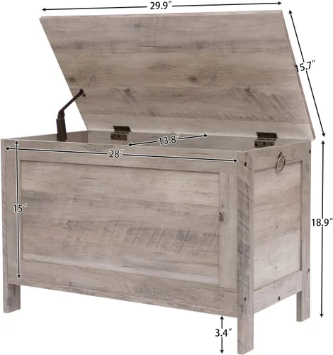 Miniatura 6 de HOOBRO Caja de juguetes, baúl de almacenamiento de aspecto de madera retro con bisagra de seguridad, banco de almacenamiento de entrada soporta 220
