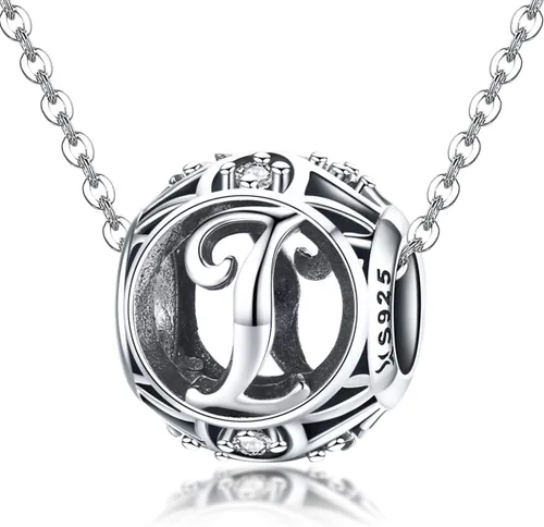 Miniatura 2 de Dijes de plata de ley 925 con inicial de la A a la Z para pulseras, collares, cuentas del alfabeto de circonita cúbica, regalos personalizados