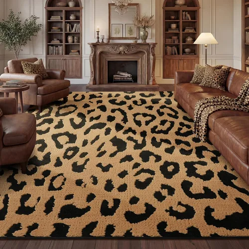 Miniatura 9 de YIHOUSE Alfombras de leopardo de 6 x 9 pies, alfombra suave de felpa lavable de pelo alto y bajo, antideslizante, no desprende pelusa, alfombra