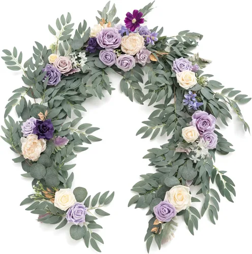 Miniatura 11 de Ling's Moment Guirnalda de Flores - Eucalipto y Rosa de 6 Pies - Decoración de Mesa de Novios para Recepción de Boda, Guirnalda Floral Artificial