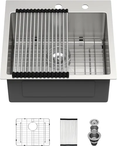 Miniatura 50 de Fregadero de cocina para exteriores, 21 x 20 pulgadas, fregadero de barra para exteriores, fregaderos de cocina de acero inoxidable de montaje