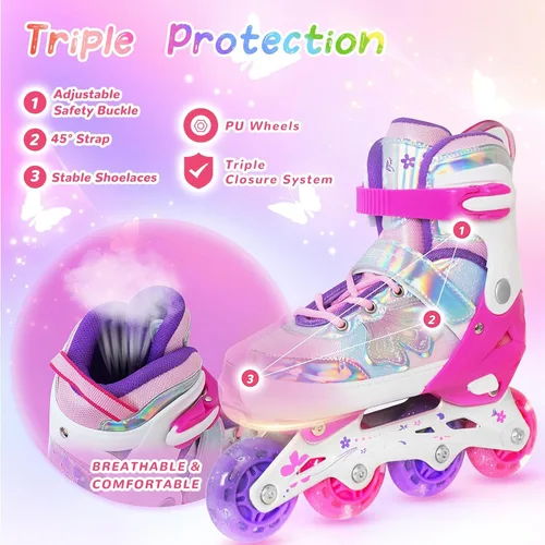 Miniatura 3 de Nattork Patines en Línea para Niñas y Niños, 4 Tallas Ajustables Patines Butterfly Blades con Todas las Ruedas Iluminadas - Regalo de Cumpleaños