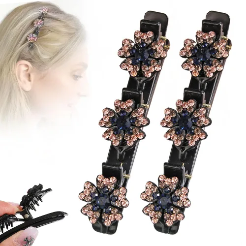 Miniatura 30 de Pinzas de pelo trenzadas con piedra de cristal brillante, pinza para el cabello para mujer, pinzas de pelo corto con pico de pato, clip de pelo
