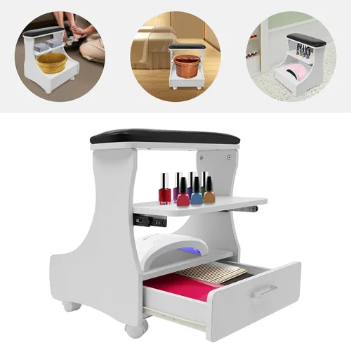 Miniatura 4 de Carrito de baño de pies para mesa de masaje de descanso de pies, carrito moderno para baño de pies, pedicura, reposapiés, taburete con ruedas