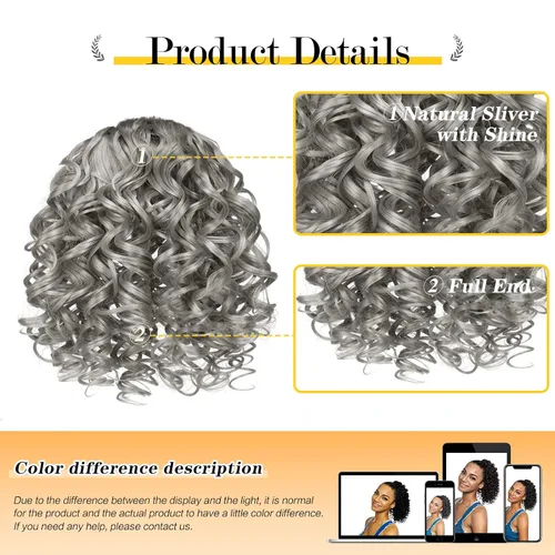 Miniatura 2 de PEACOCO Extensión de cola de caballo rizada con cordón para mujeres negras - Cola de caballo de 6 pulgadas con clip, postizo sintético de afro corto