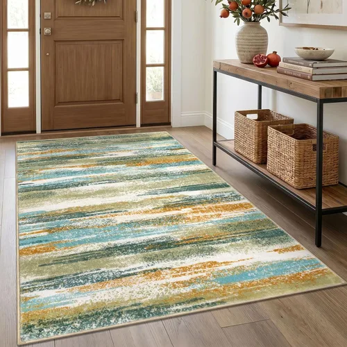 Miniatura 89 de Alfombra de pasillo moderna Lansny 2 x 6 pulgadas, alfombra de cocina lavable verde mostaza multicolor, alfombra antideslizante suave para pasillo