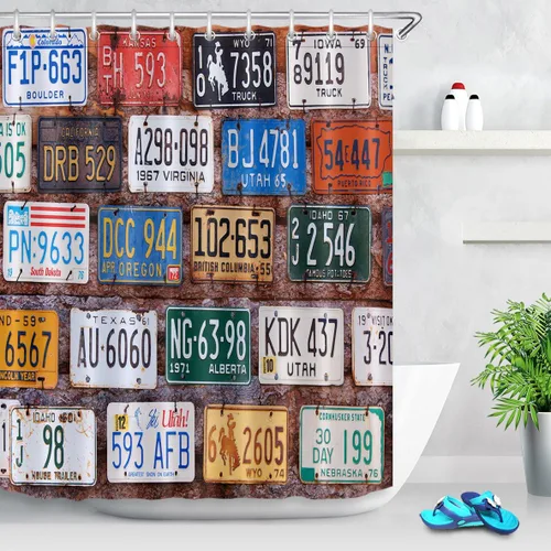 Miniatura 2 de LB Juego de cortina de ducha para placas de automóvil americano, diseño rural de ladrillo de Utah, cortina de baño de tela de poliéster impermeable