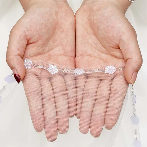 Miniatura 2 de Yikisdy Velo de novia velo de tul marfil velos de novia con borde de flor de perla y peine para novias