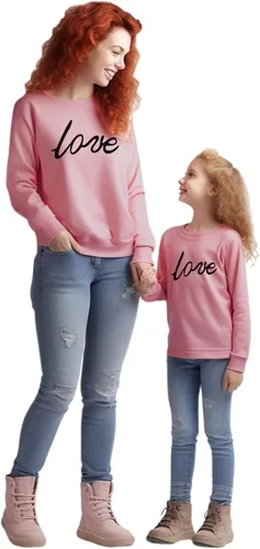 Y&TBABY Mommy and Me Shirt Love Print Long Sleeve Round Neck Sweatshirt Tops Family Matching Clothes Outfits